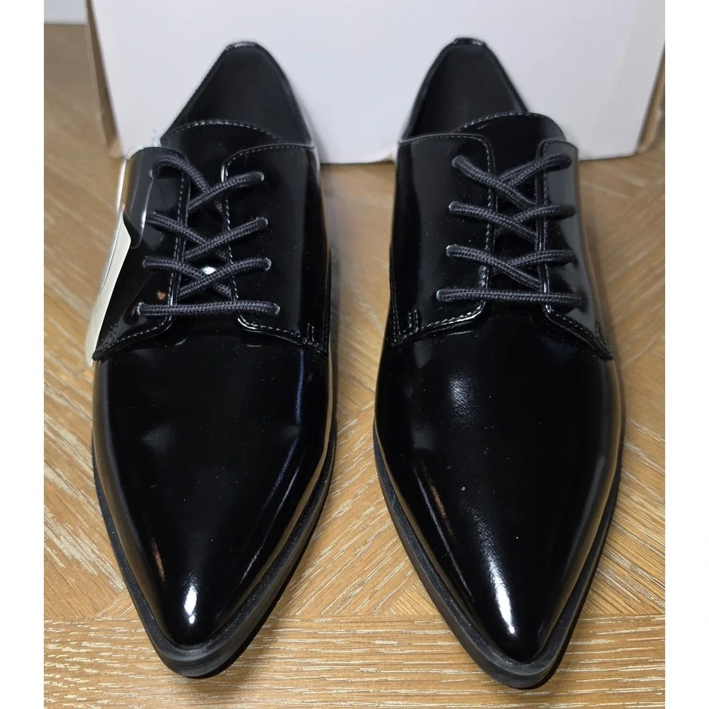 Worthington Ingalls Mens Black Shiny Pointed Toe Dress Memory Foam Shoes 8M New